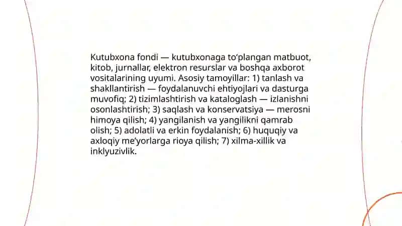 Kutubxona fondining tuzulishi va asosiy qismlari 3
