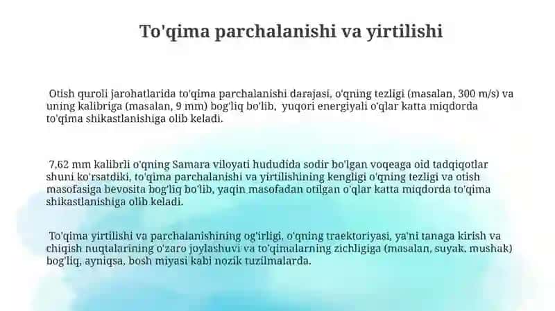 Oʻq otar qurollardan jarohatlanish mehanizimi 3