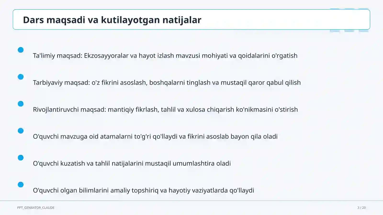 Ekzosayyoralar va hayot izlash (11-sinf) 3