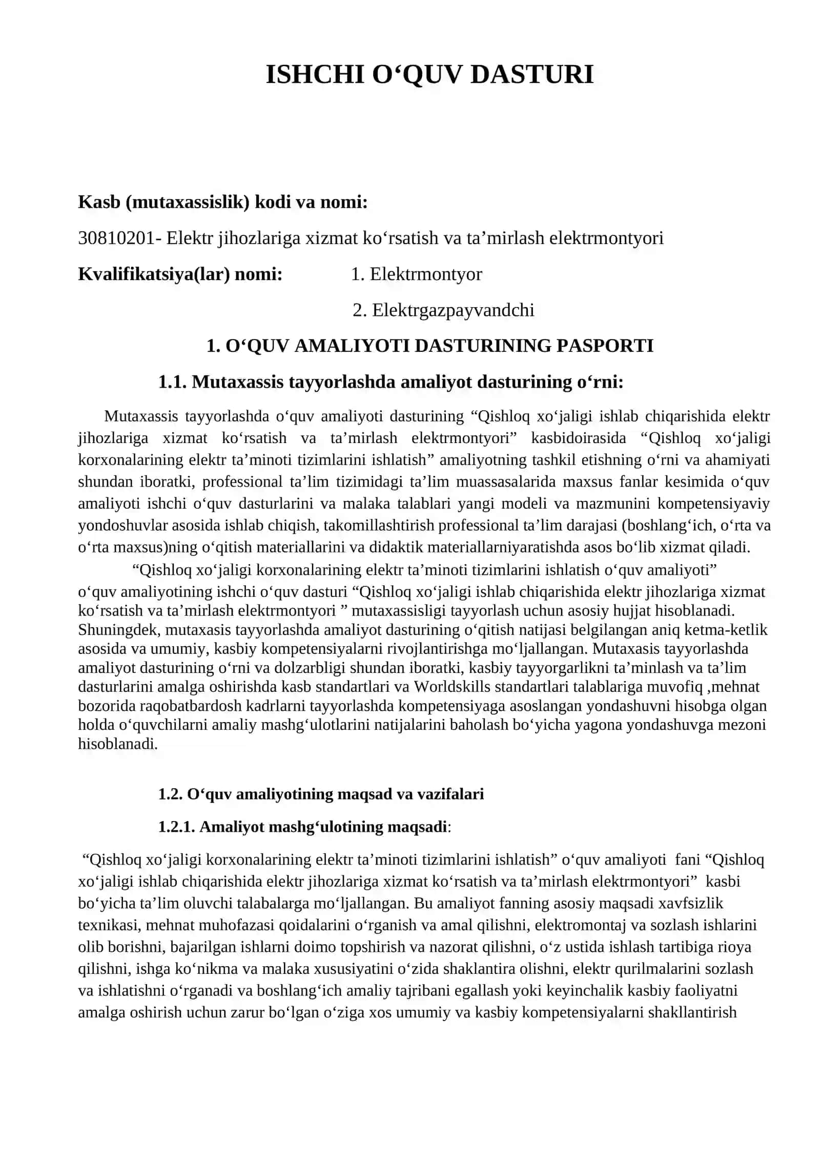 Qishloq xo’jaligi korxonalarini elektr ta’minoti tizimlarini ishlatish  o’quv amaliyotidan  O’QITISH MATERIALLAR TO’PLAMI 3