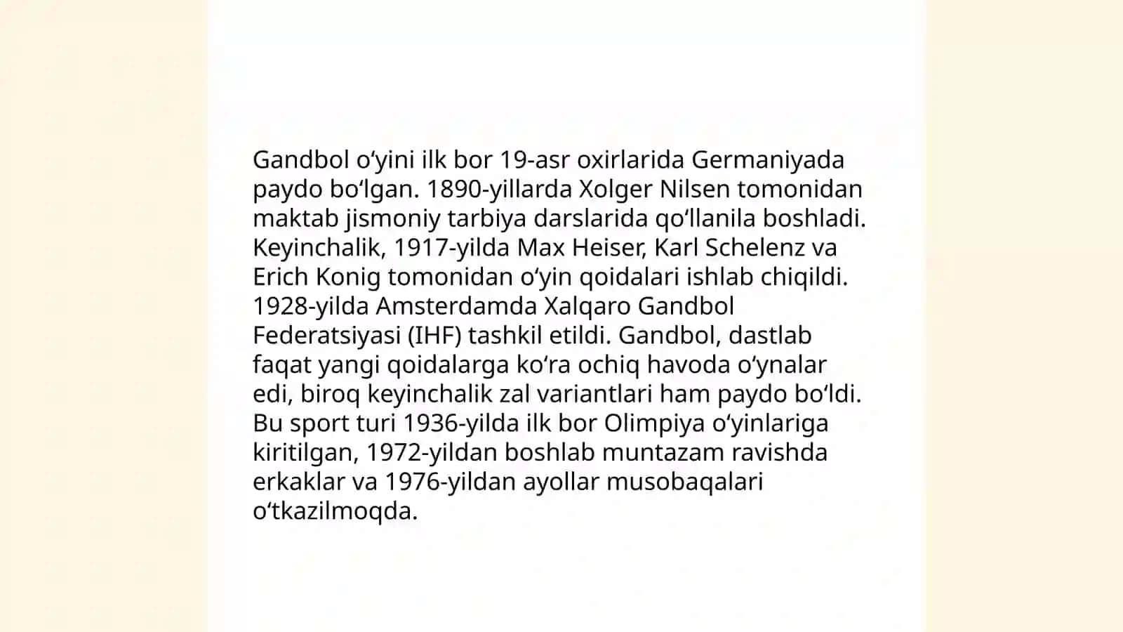 Gandbol oʻyinining kelib chiqishi va rivojlanish tarixi 3