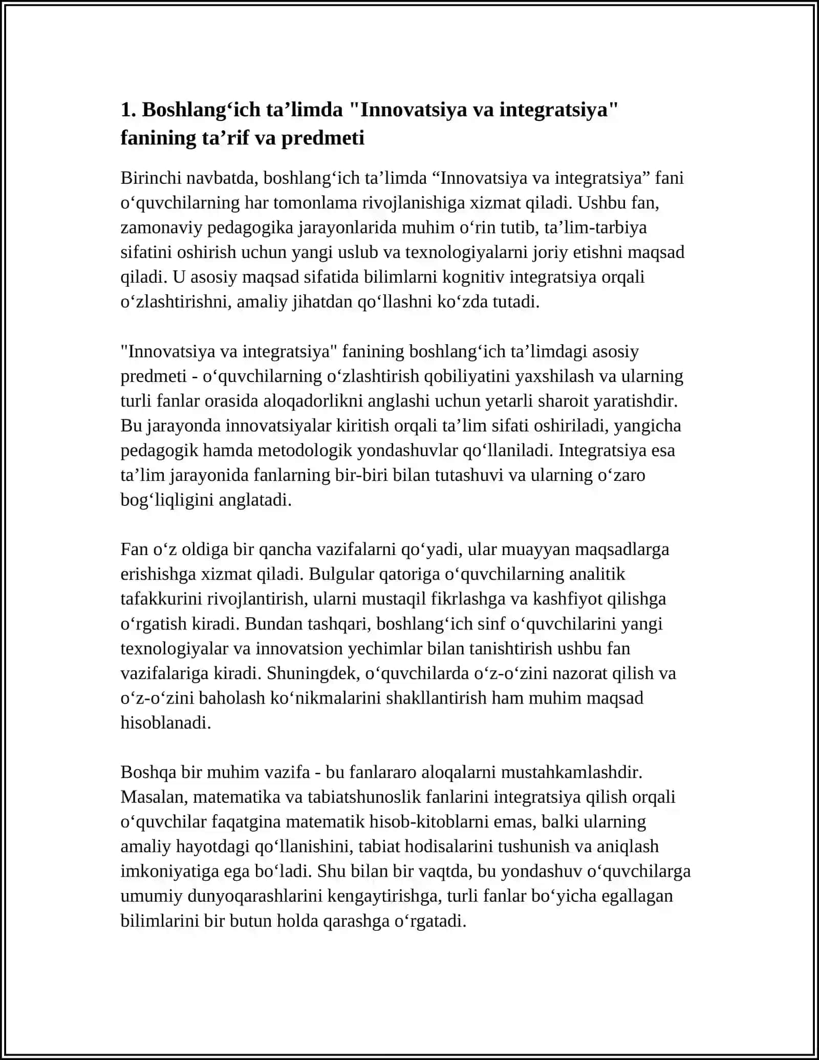 Boshlangich talimda Innovatsiya va Integratsiya Fanining Maqsadi va Vazifalari va Predmeti 3
