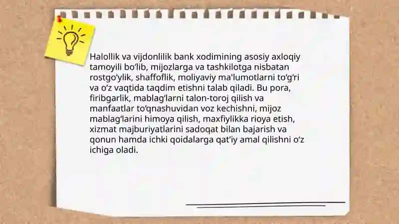 Bank xizmatchisi etikasing mezonlari 3