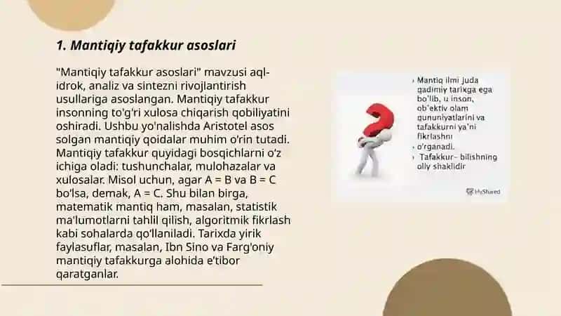 Mantiq tafakkur shakllariva qanunlarni o'rganuvchi fan sohasi sifatida 3