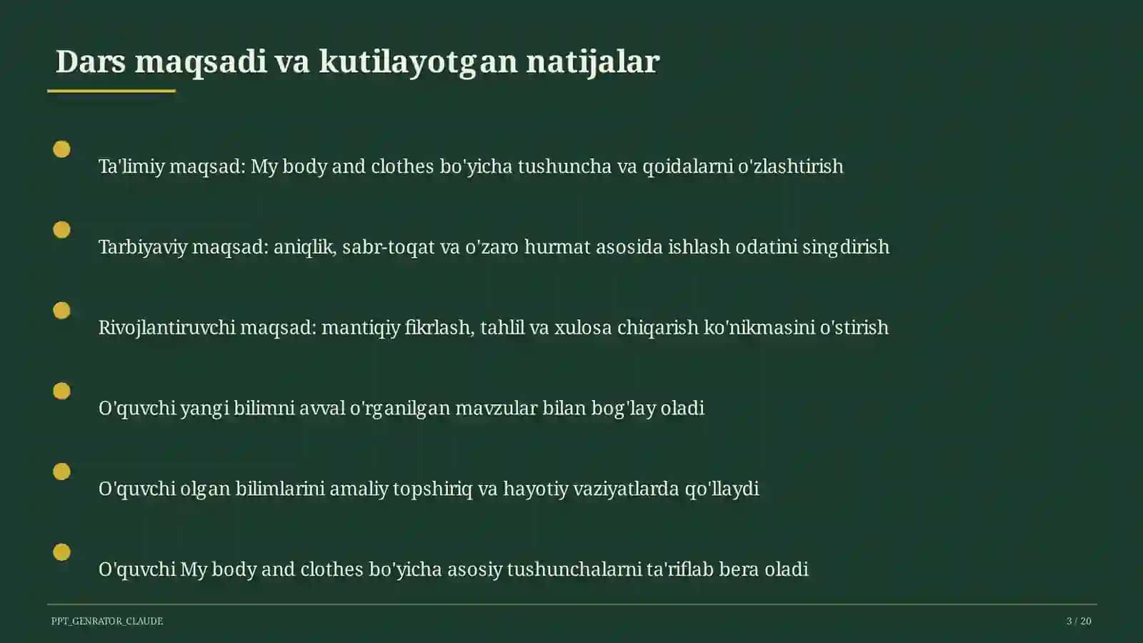 My body and clothes (3-sinf) 3
