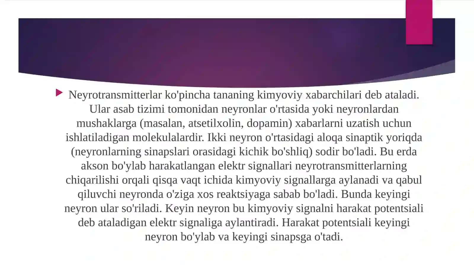 Neyromediatorlar biosintezi, ahamiyati va kasalliklari 3