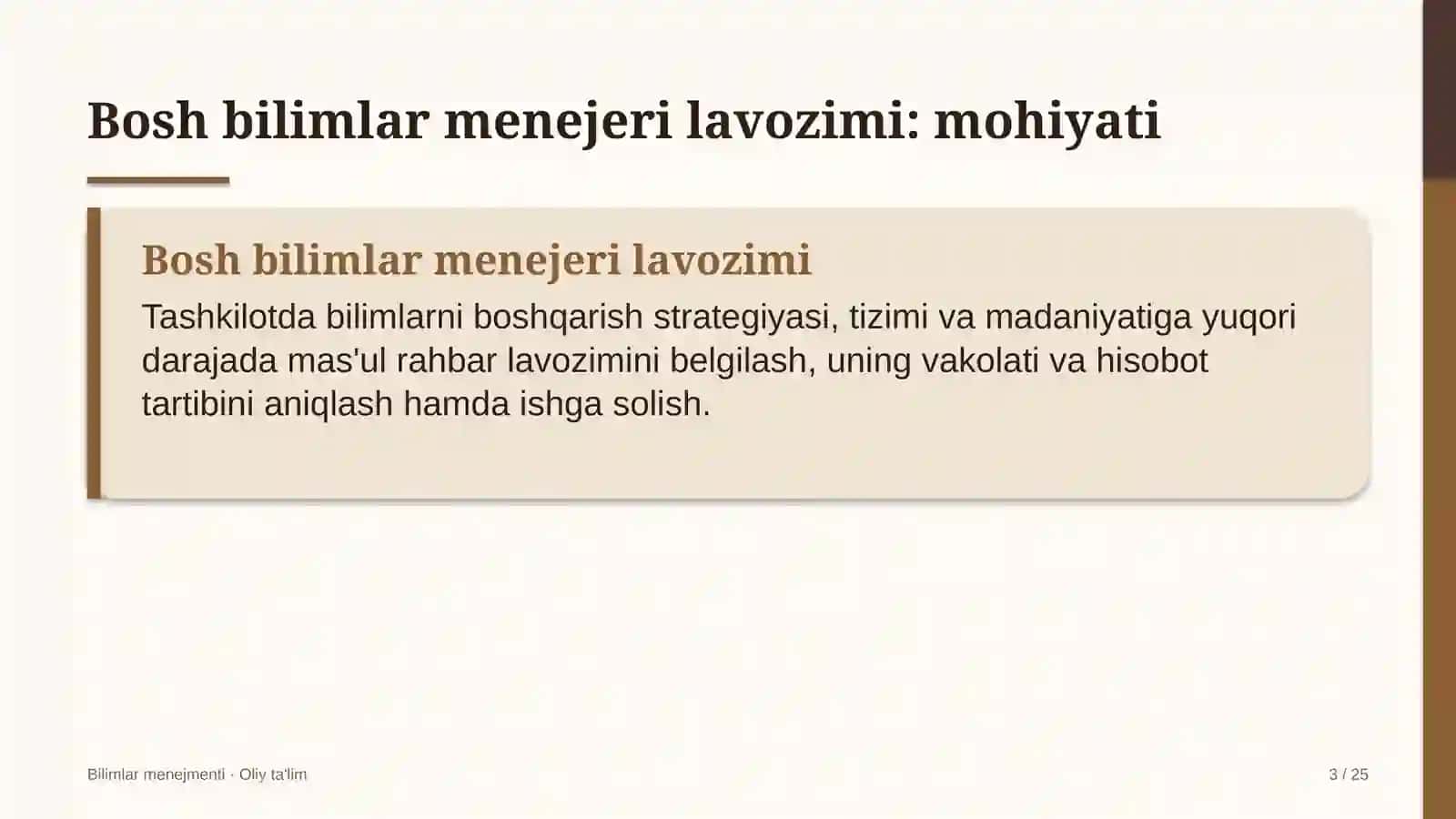 dasturiy ta'minotni testlash sohasida bosh bilimlar menejeri lavozimini joriy etish 3472 3