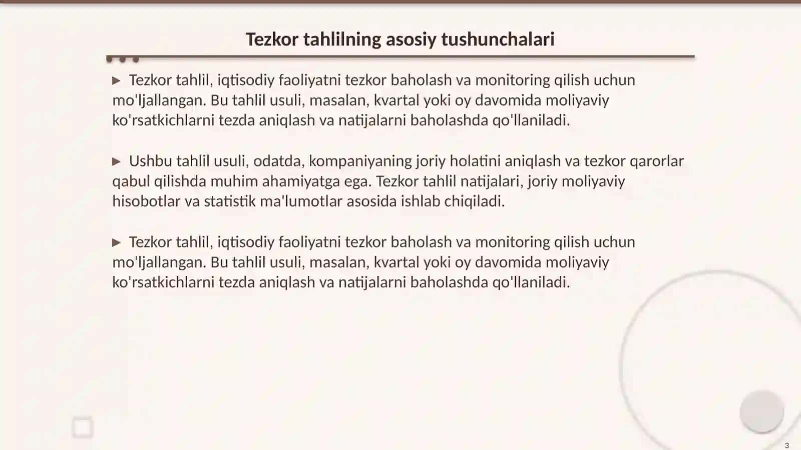 Tezkor, joriy, va istoqbolli tahlil 3