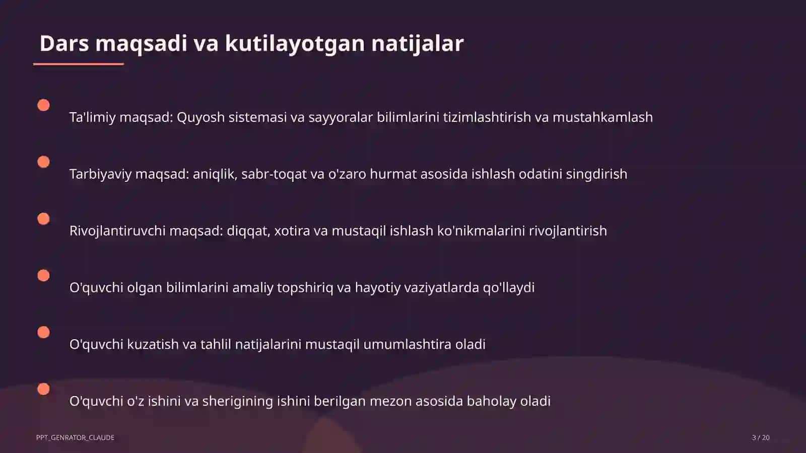 Quyosh sistemasi va sayyoralar (4-sinf) 3