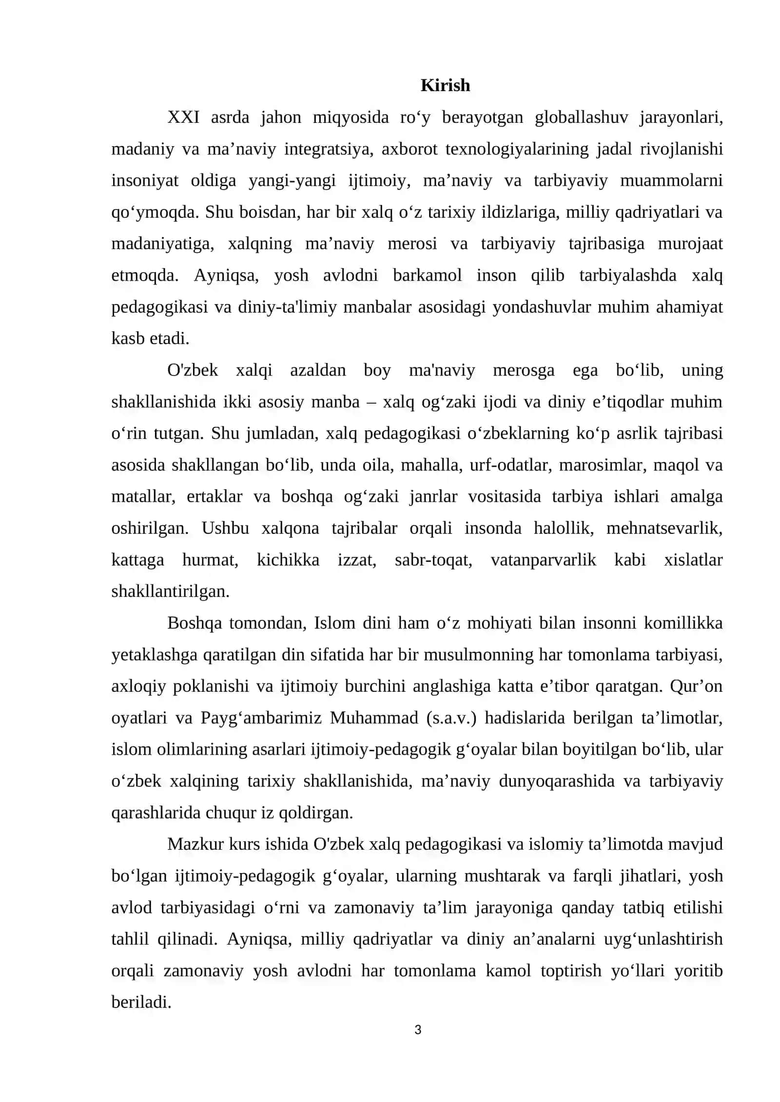 O'zbek xalq pedagogikasi va islom ta'limotida ijtimoiy-pedagogik g'oyalar. 3