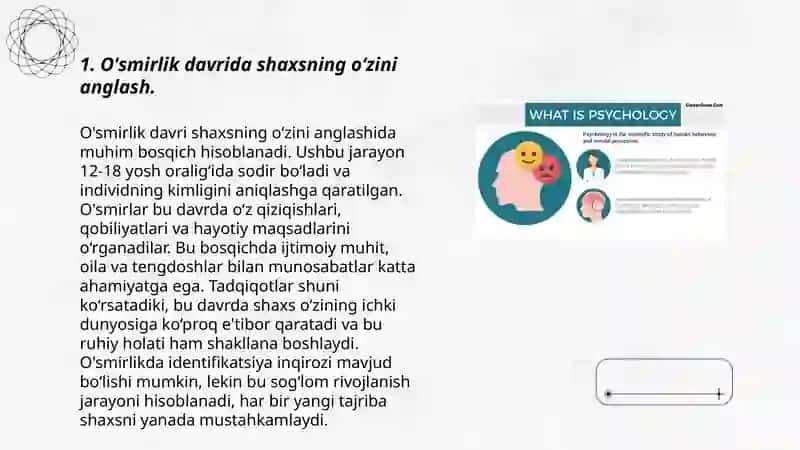 Psixologiyada ilk o‘spirinlik va yoshlik davrida psixik rivojlanish 3