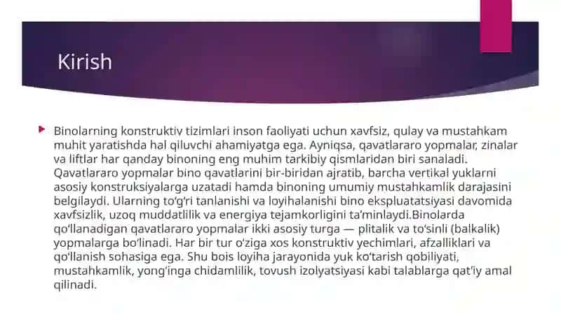 Binolarning qavatlararo yopmalari 3