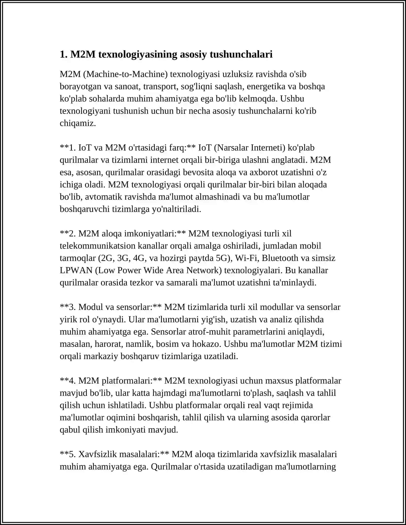 RAQAMLI IQTISODIYOTNI RIVOJLANTIRISHDA "M2M" TEXNALOGIYASI 3
