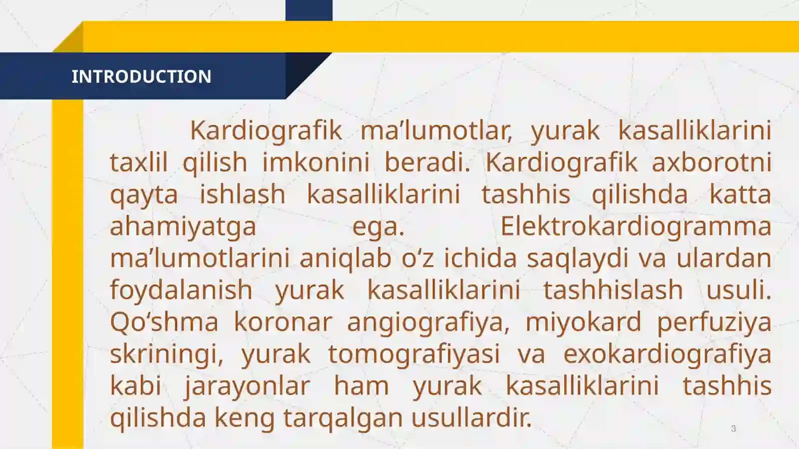 YURAK KASALLIKLARIGA TASHXIS QO‘YISH UCHUN KARDIOGRAFIK MA’LUMOTLARGA ISHLOV BERISH 3