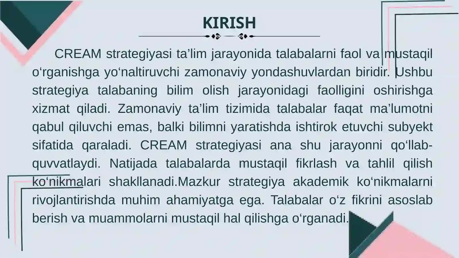 CREAM strategiyasi va undan samarali foydalanish 3