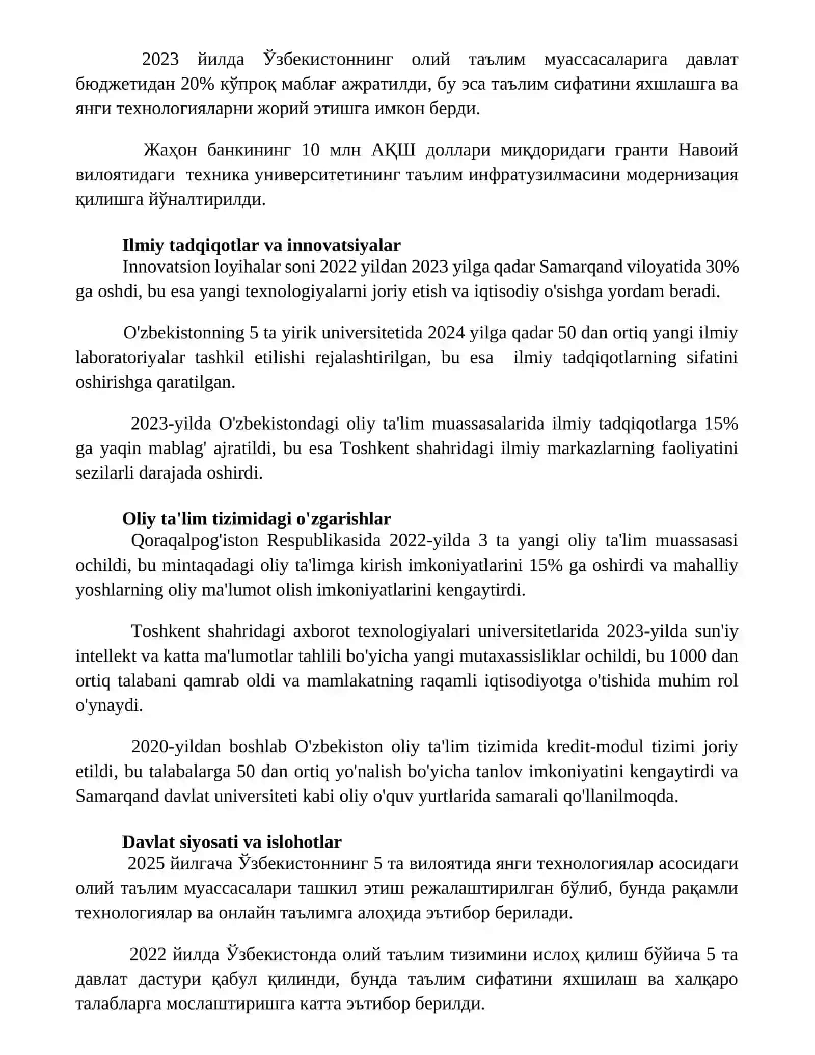 Oliy talim tizimidagi ózgarishlar,islohotlar 3