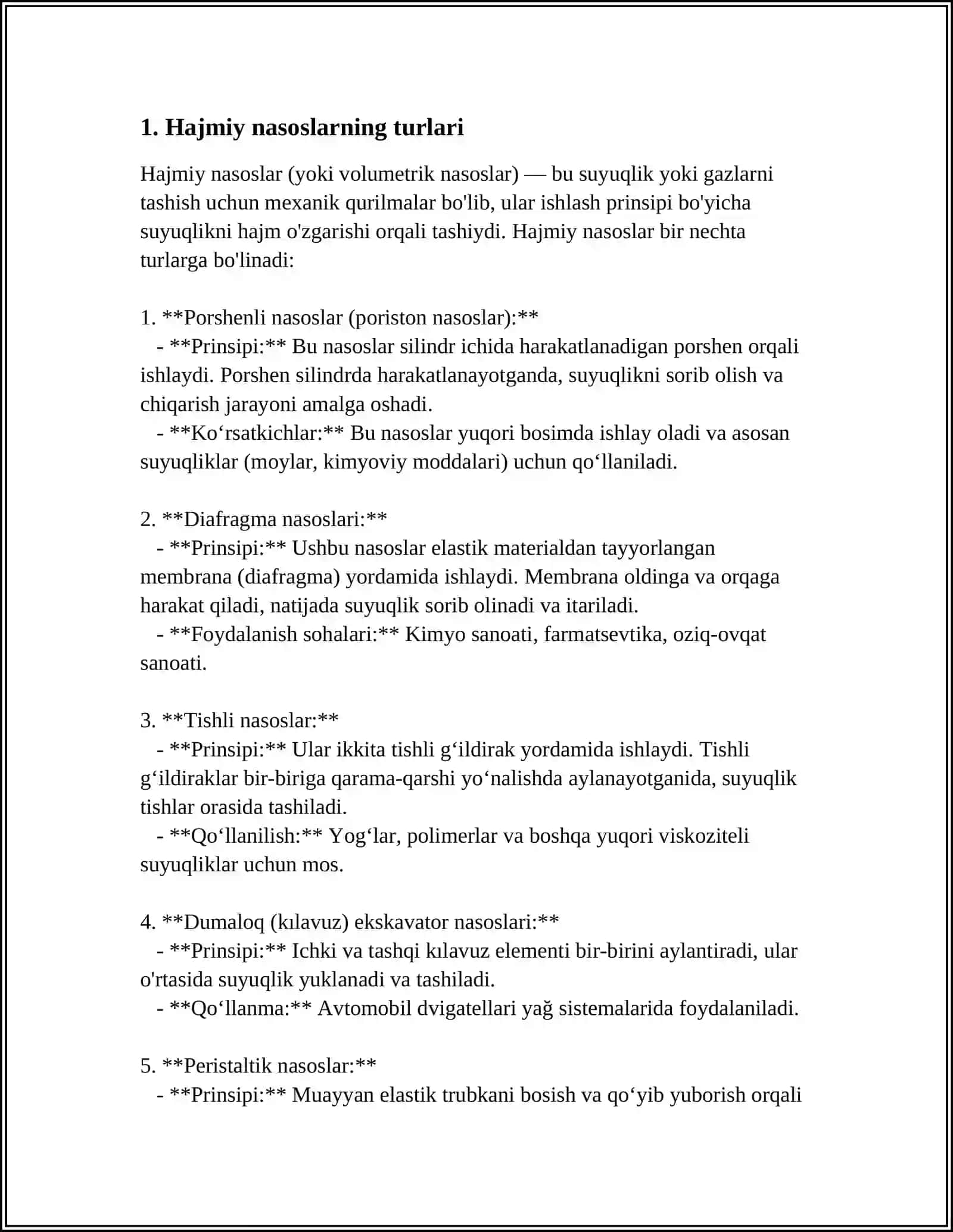 HAJMIY NASOSLARNING TURLARI.NASOSLARNI IQTISODIYOT TARMOQLARDAGI AHAMIYATI 3