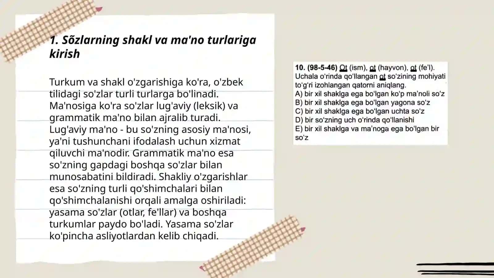 Sõzlarning shakl va mano munosabatiga kõra turlari 3