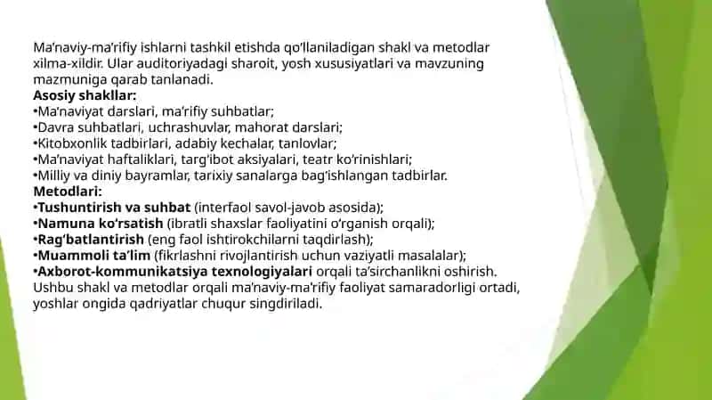 Ma’naviy-ma’rifiyishlarni tashkilotish metodikasi 3