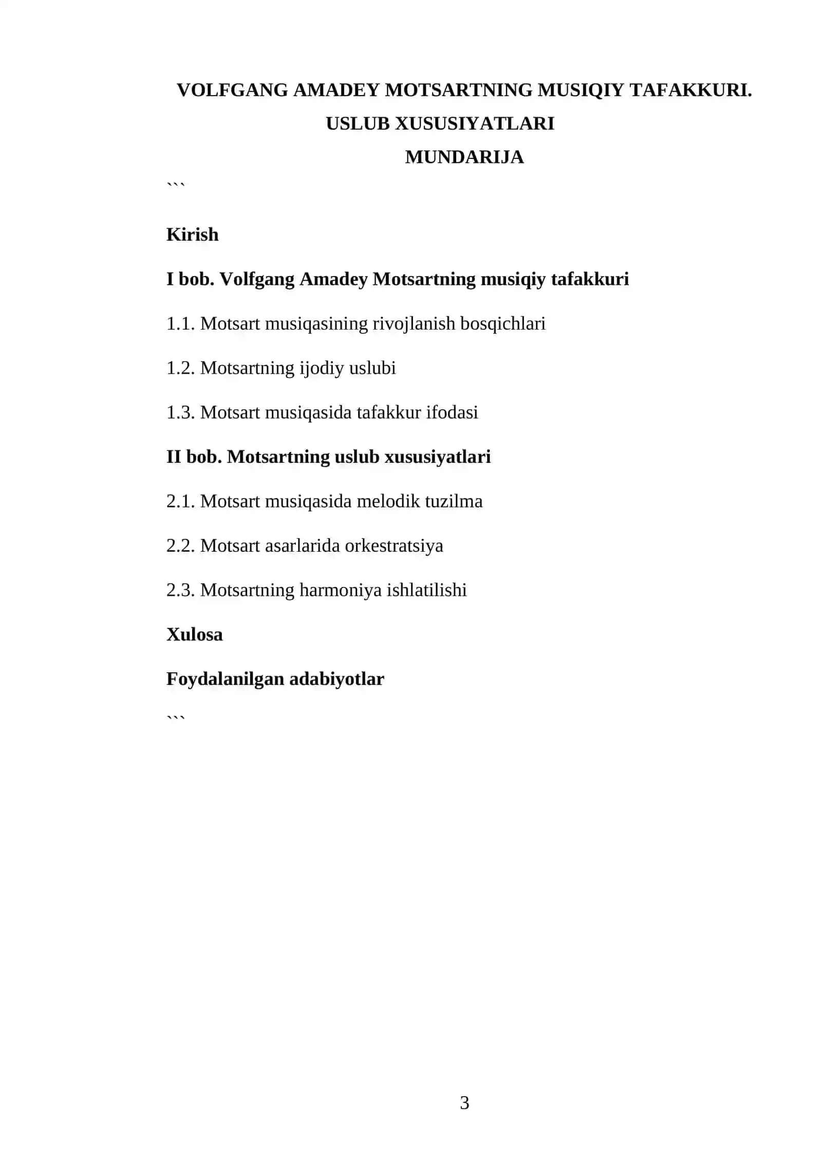 VOLFGANG AMADEY MOTSARTNING MUSIQIY TAFAKKURI. USLUB XUSUSIYATLARI 3