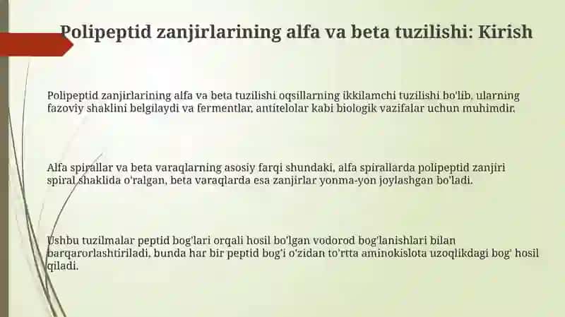 Polipeptid zanjirlarining alfa va betta strukturasi 3