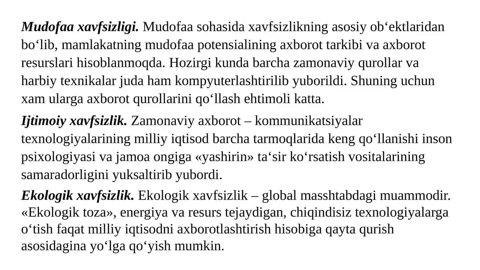 Xavfsizlikning asosiy yoʻnalishlari. Axborot xavfsizligi xalqaro standartlari 3
