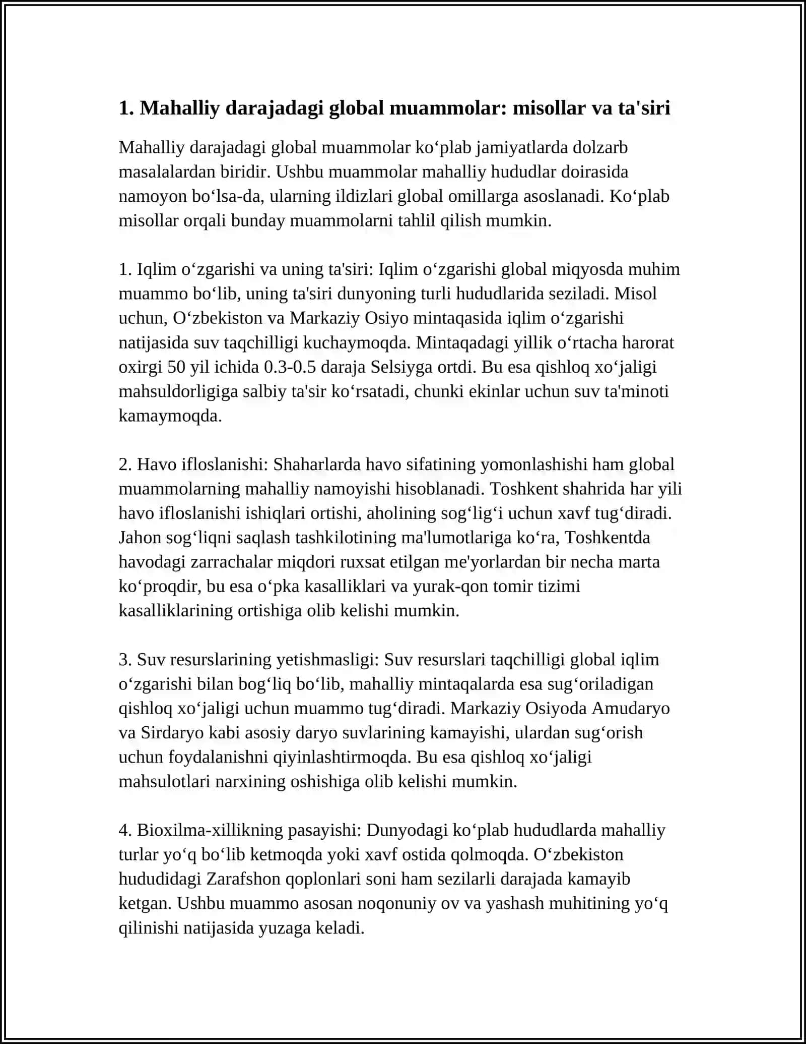 GLOBAL MUAMMOLARNING TURLI DARAJALARI 3