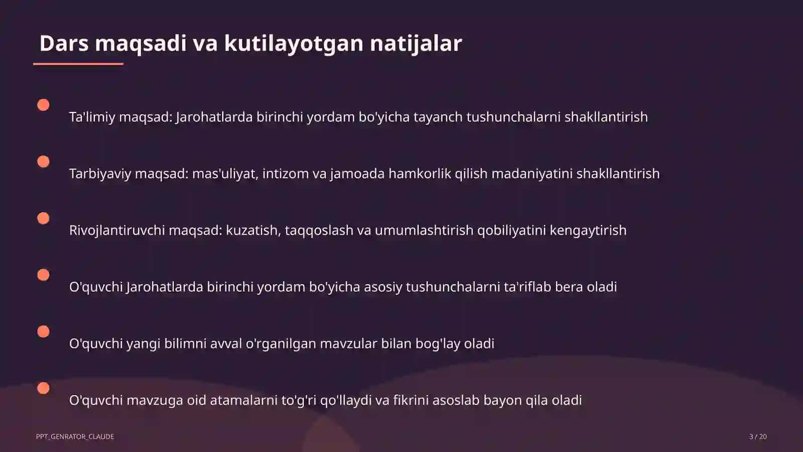 Jarohatlarda birinchi yordam (9-sinf) 3