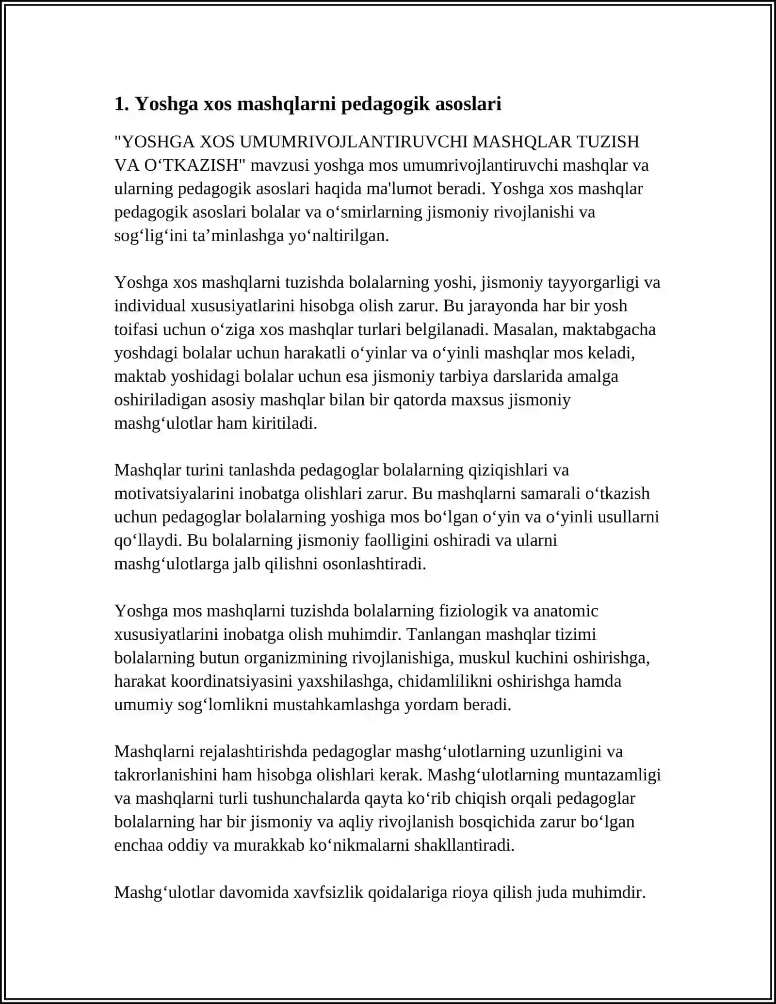 Yoshga xos Umumrivojlantiruvchi Mashqlar Tuzish va O‘tkazish 3