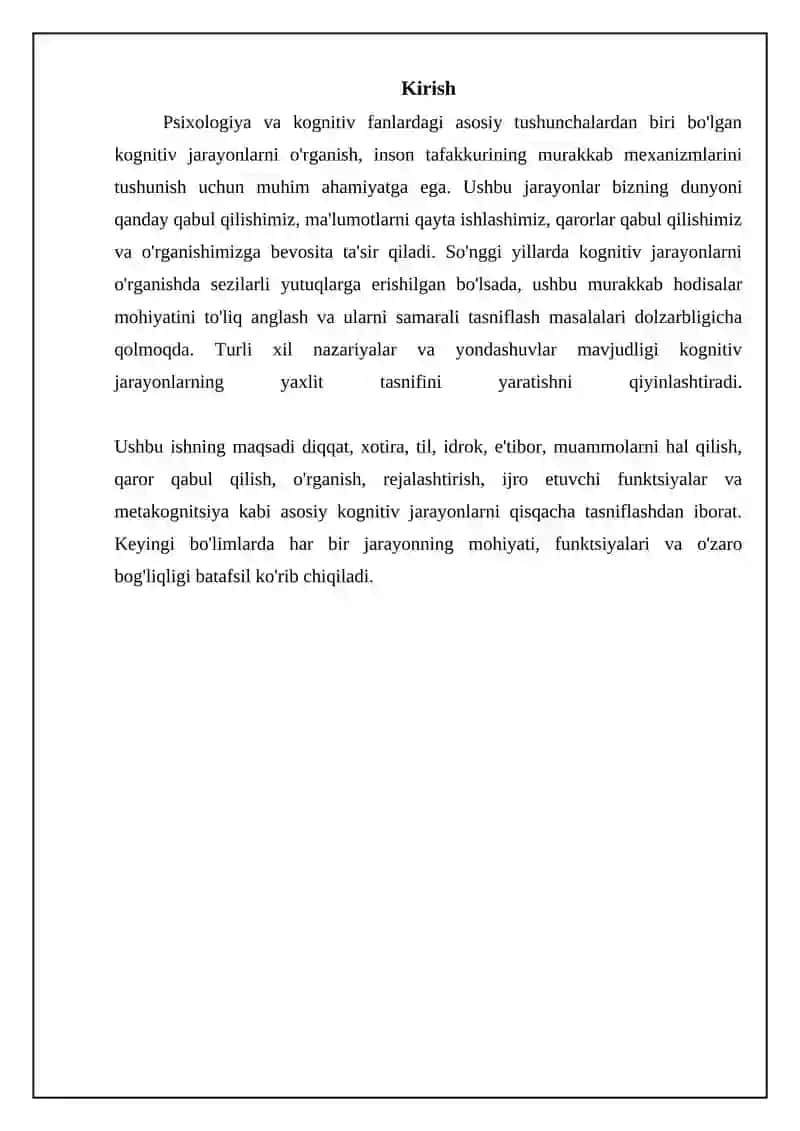 Bilish jarayonlarining qisqacha tasnifi 3