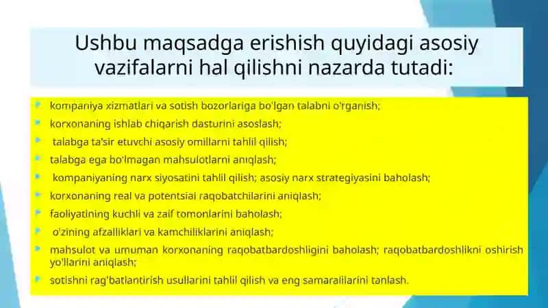 MARKETINGTAHLILINING MAQSAD VA VAZIFALARI, UNING O'TKAZISH UCHUN AXBOROT BAZASI 3