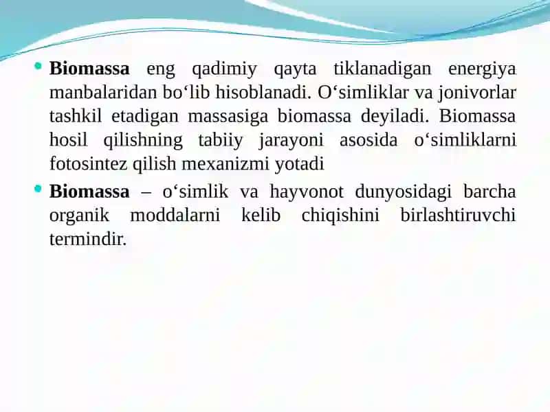 Biomassa energiyasidan foydalanish 3