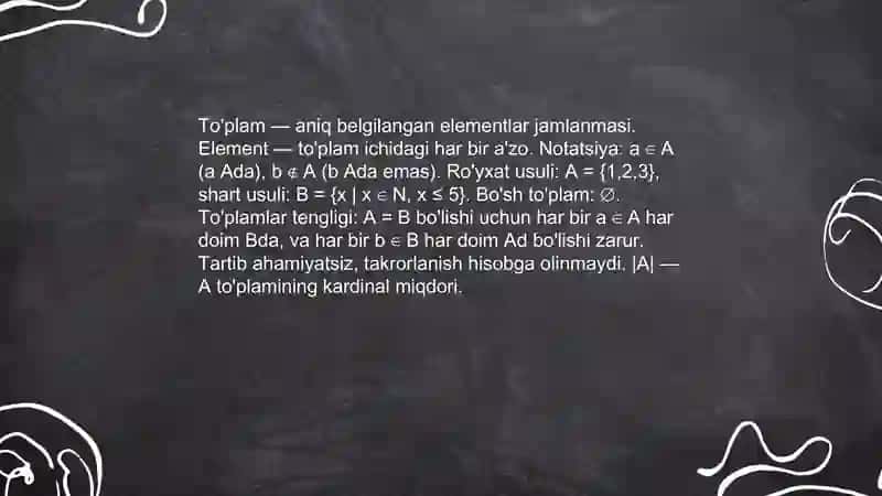 To'plamlar ustida amallar 3
