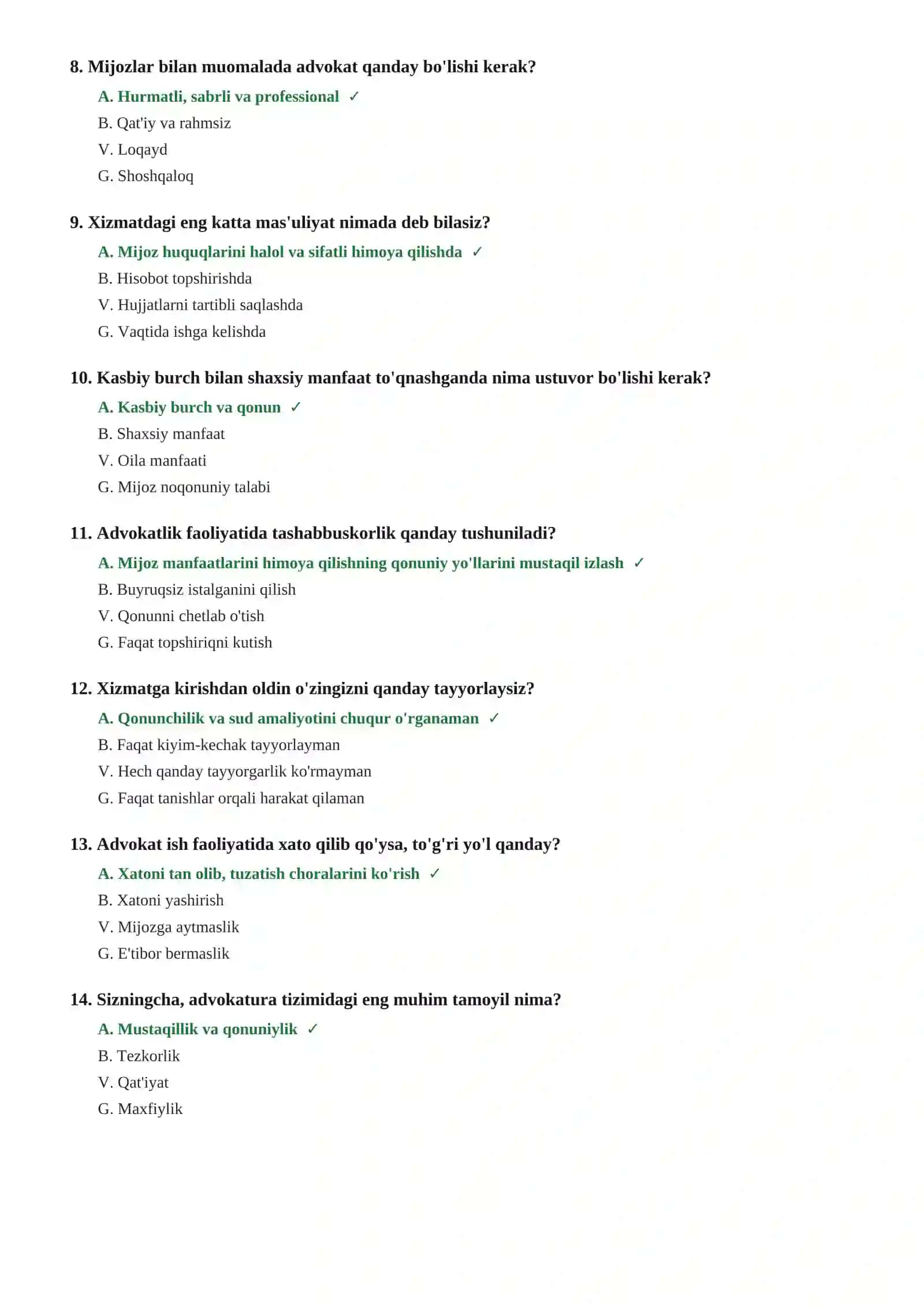 ADVOKATLIK LITSENZIYASINI OLISH UCHUN TEST SAVOLLARI 2026 | 90 ta savol-javob 3