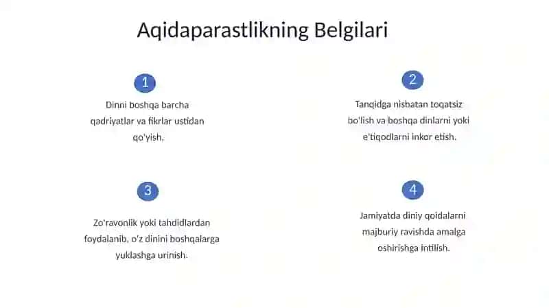 Diniy aqidaparaslik. Ekstrimizm paydo bo'lishi ijtimoiy tarixiy zamini va rivojlanishi. 3