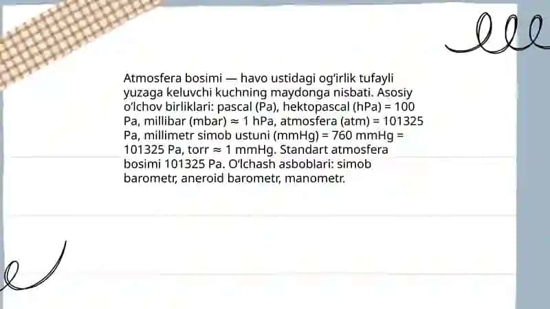 Atmosfera bosimi (Loyiha ishi. Atmosfera bosimining amalda namoyishini ko‘rish) 3