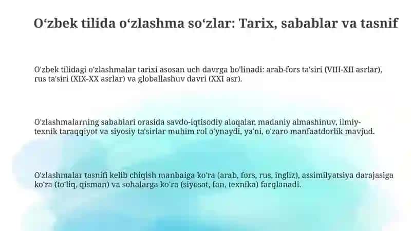O'zbek tilida o'zlashma so'zlar 3