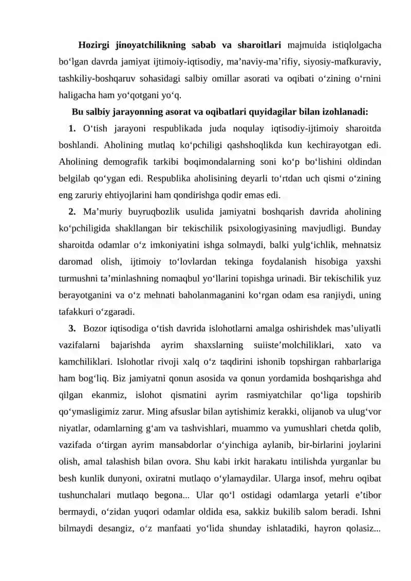 Jinoyatchilikning sabab va sharoitlari tavsifi 3