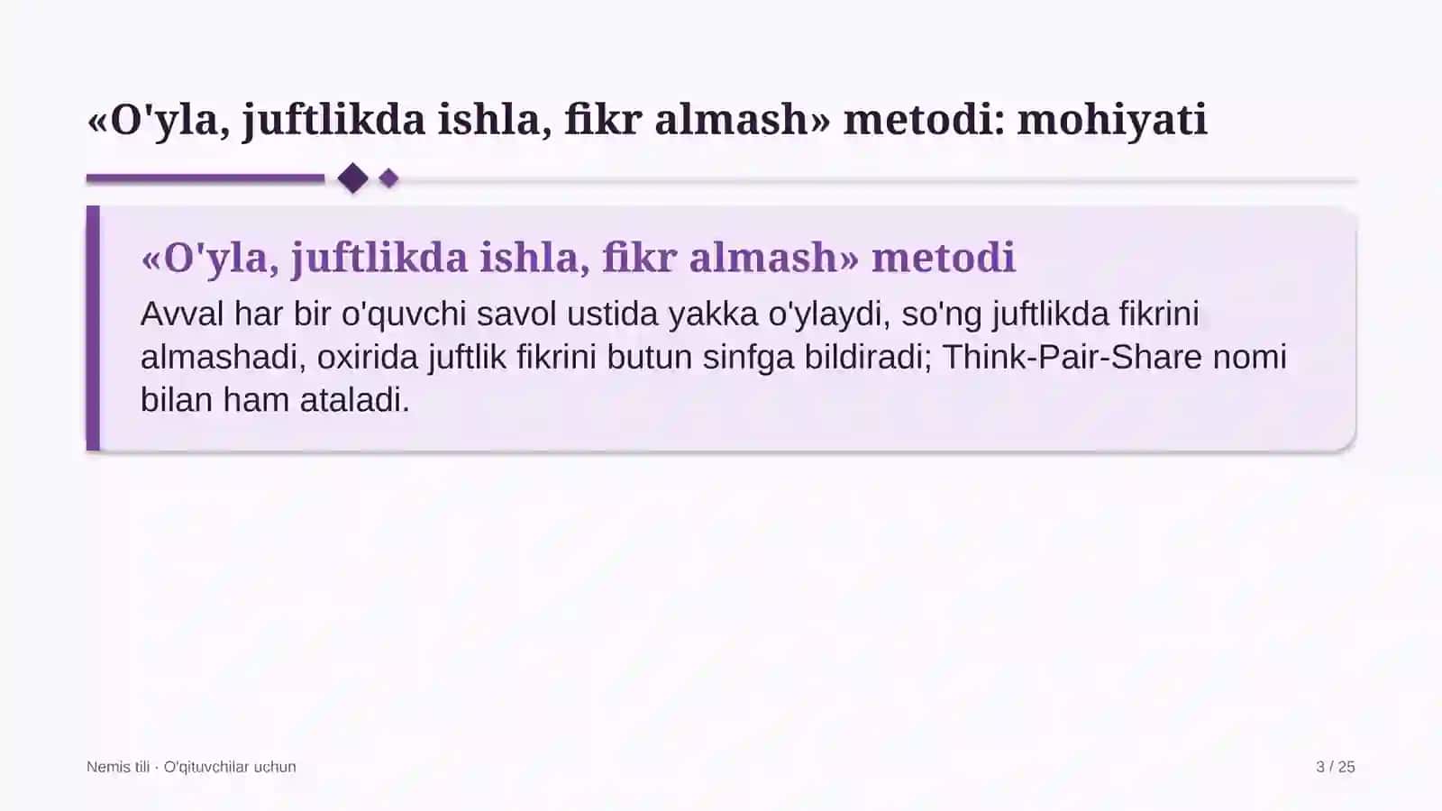nemis tili darslarida o'yla juftlikda ishla fikr almash metodidan foydalanish 8501 3
