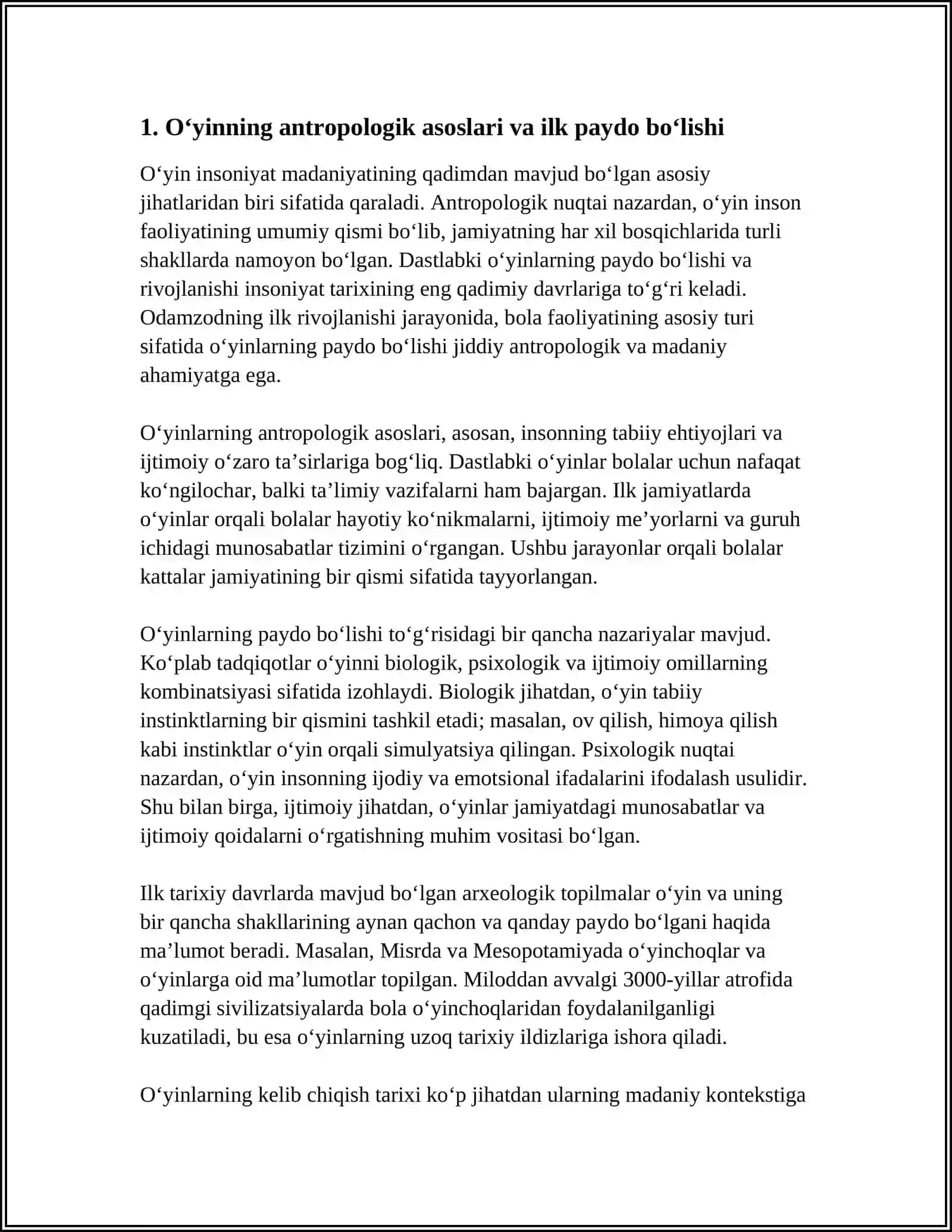 O‘YIN BOLA FAOLIYATINING ASOSIY TURI SIFATIDA O‘YINNING KELIB CHIQISH TARIXI 3