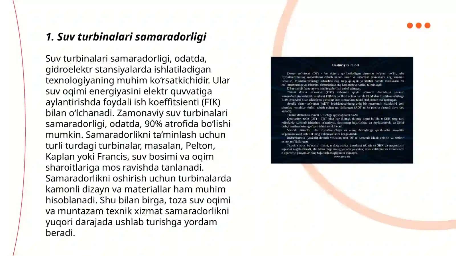 Mavzu: Suv turbinalari samaradorligi 3