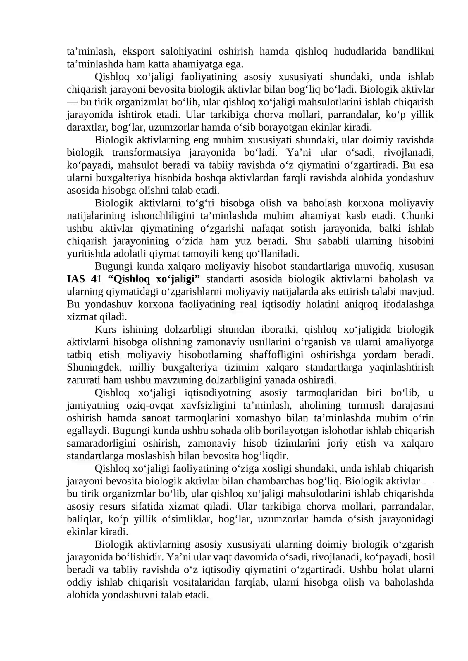 Qishloq xo'jaligi faoliyatida biologik aktivlarni hisobga olish va baholashning o'ziga xos jihatlari 3