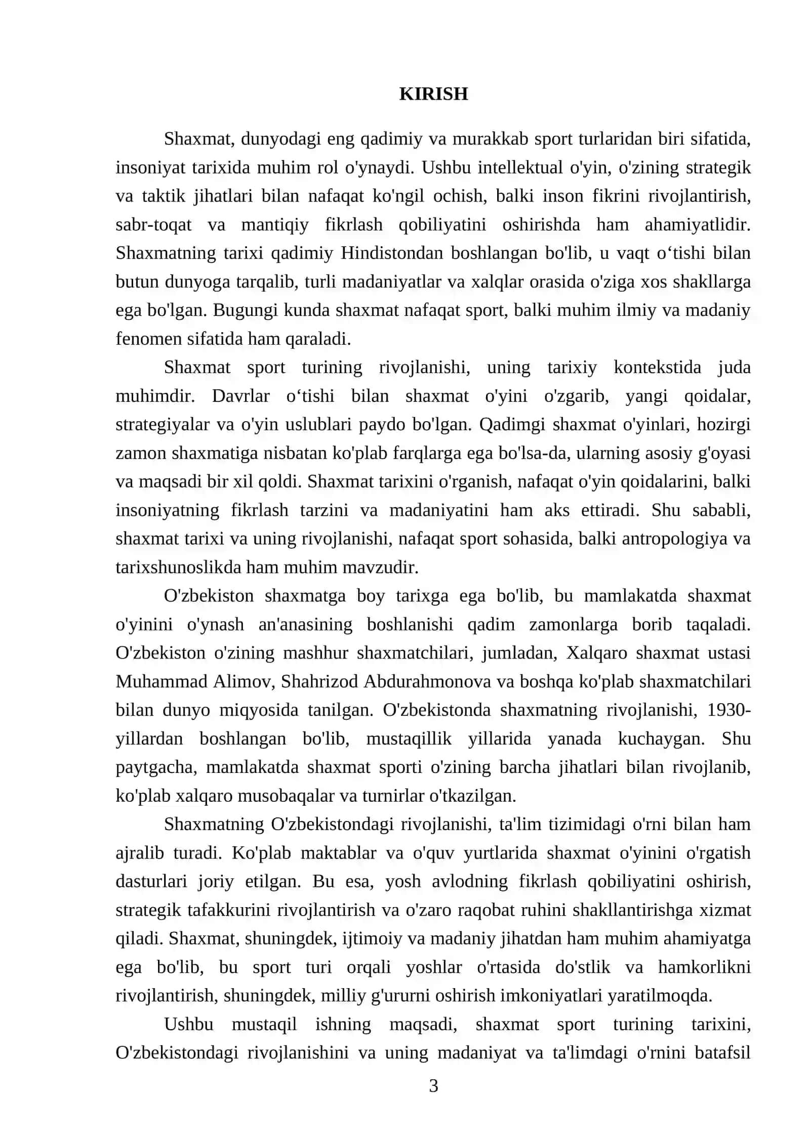SHAXMAT SPORT TURINING TARIXI VA O'ZBEKISTONDA RIVOJLANISHI 3