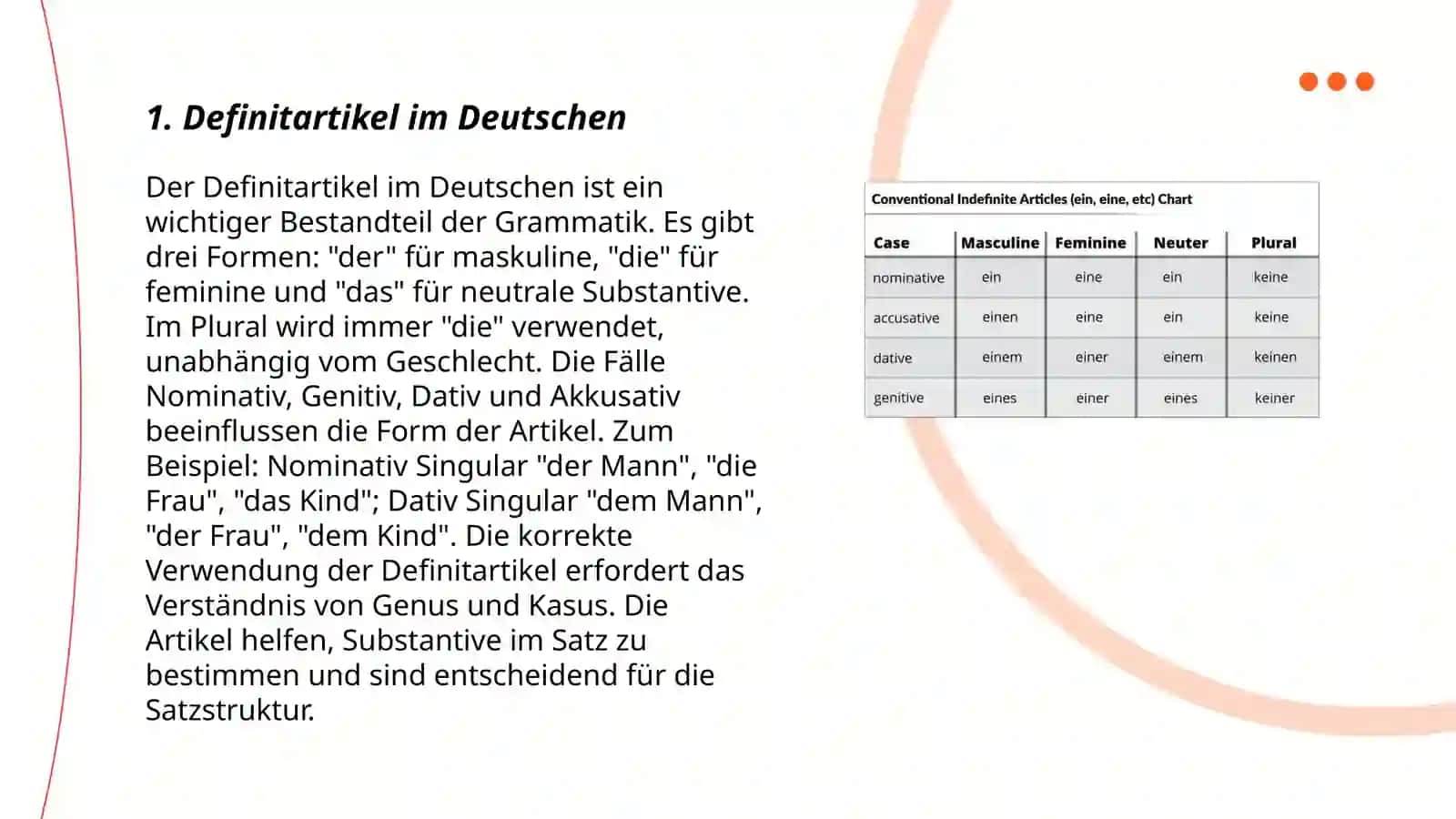 Artikel:definit, indefinit, kein Artikel 3