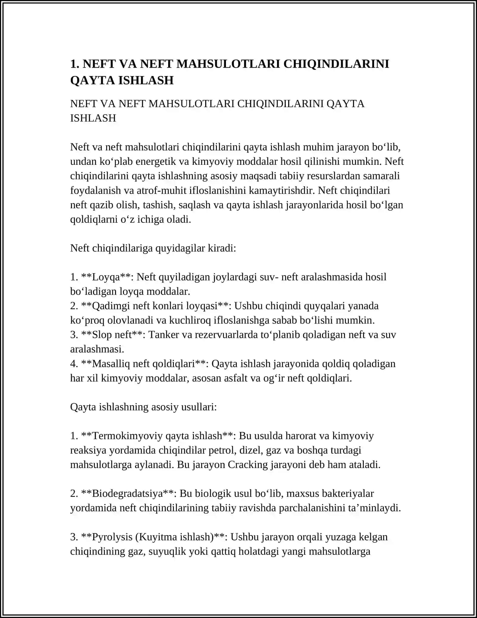 NEFT VA NEFT MAHSULOTLARI CHIQINDILARINI QAYTA ISHLASH 3