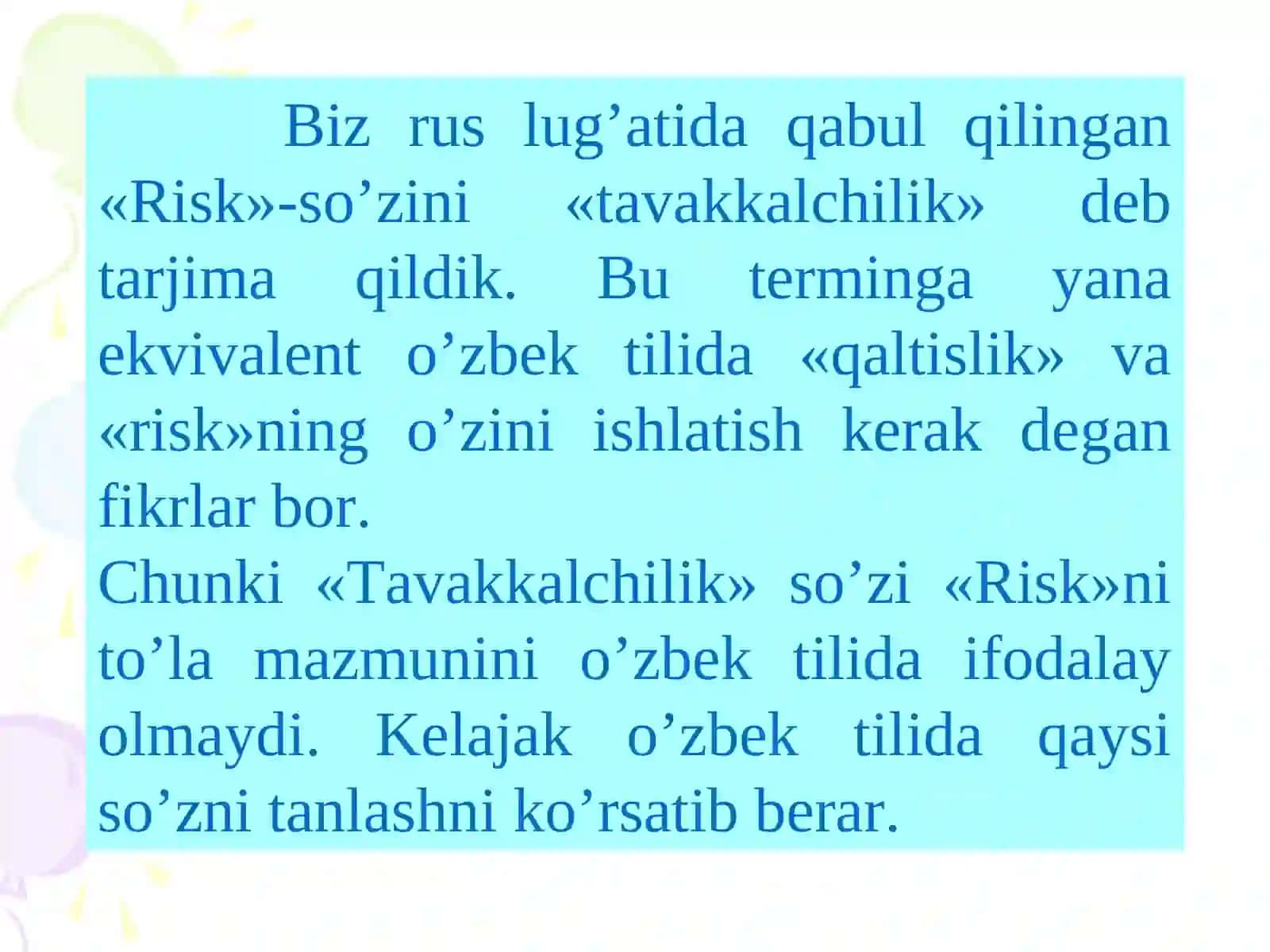 Tavakkalchilikni boshqarish 3