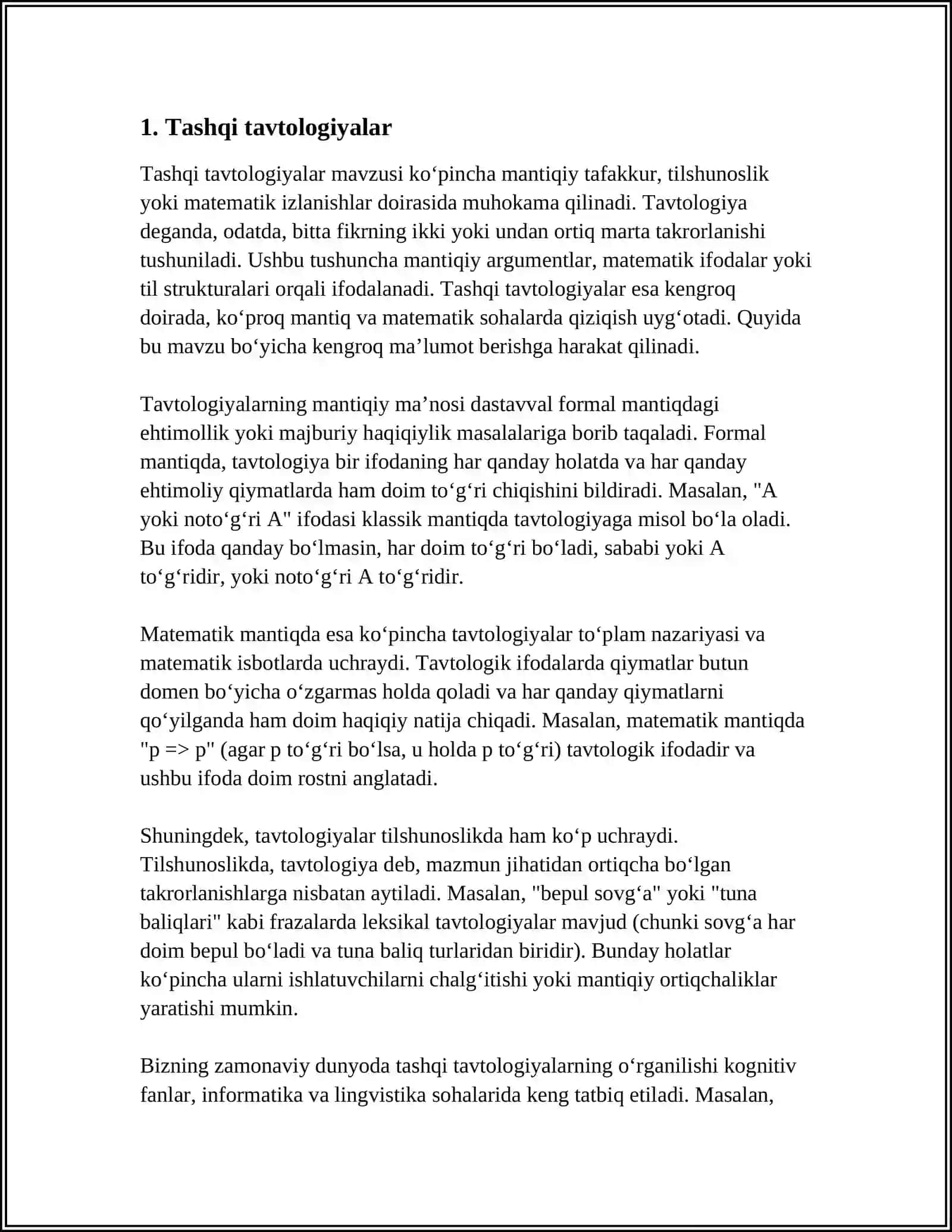 Tavtologiya Aynan Yolgʻon Bajariluvchi Formulalar 3