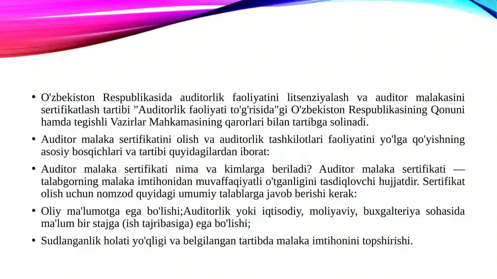 O‘zbekiston Respublikasida auditorlik faoliyatini sertifikatlash tartibi 3