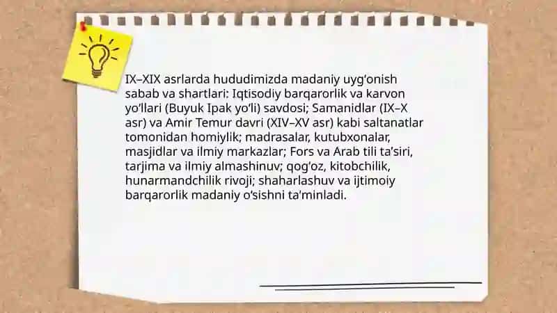 IX-XIX asrlarda mamlakatimiz hududida rõy bergan madaniy uyğonish (renessans) 3