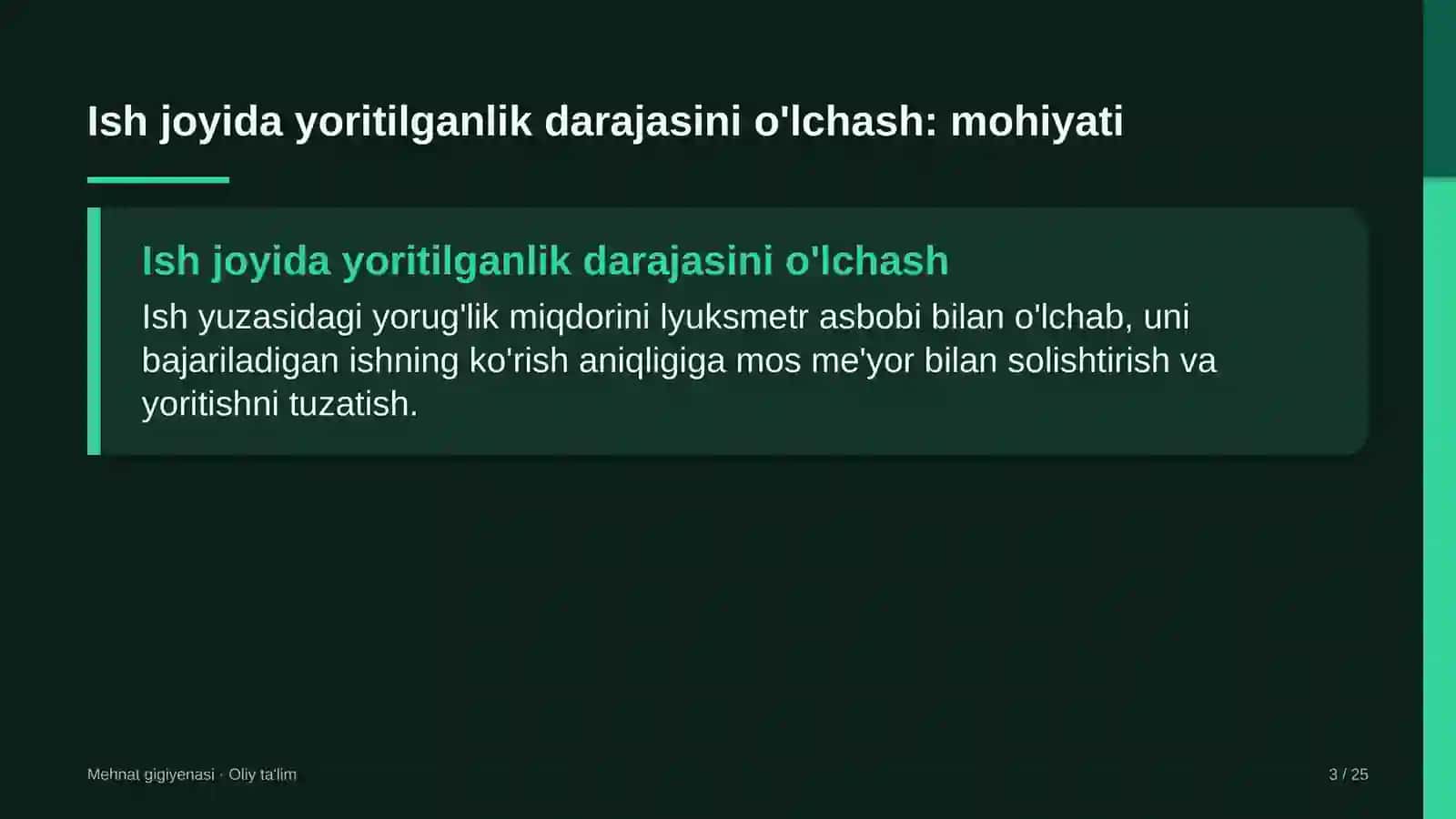 energetika nazorati inspeksiyalarida ish joyida yoritilganlik darajasini o'lchash 7146 3
